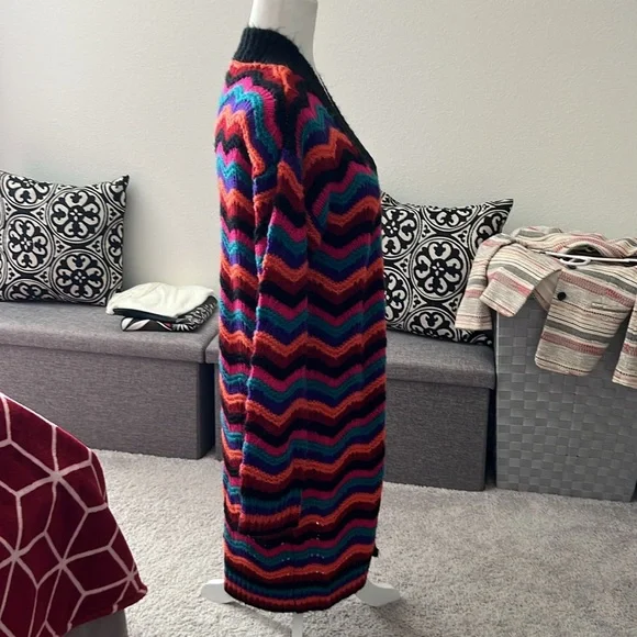 EUC Multicolor Stripe Open Front Midi Sweater - Small - Picture 3 of 8